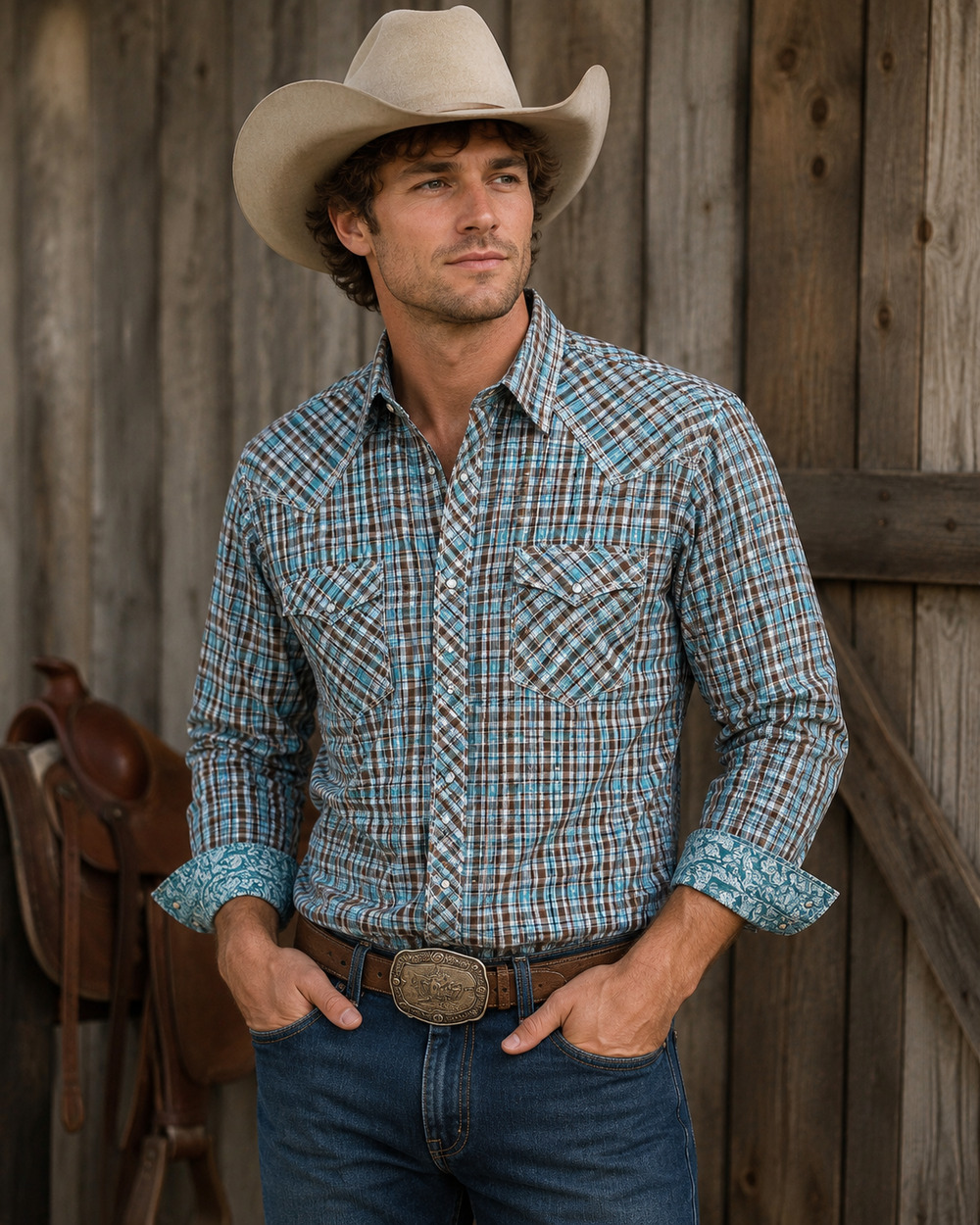 Panhandle XXL Western Pearl Snap Plaid Shirt Cowboy Core Ranch Rodeo Flip Cuff